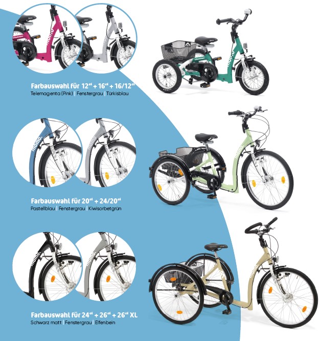 Rahmenfarben momo dreirad, Fahrrad für Kinder mit Behinderung.